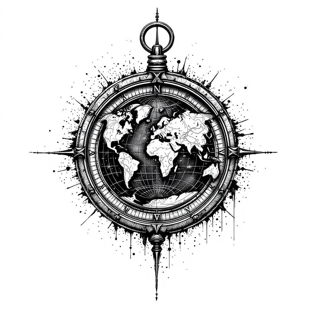 une boussole avec une carte du monde à l'intérieur